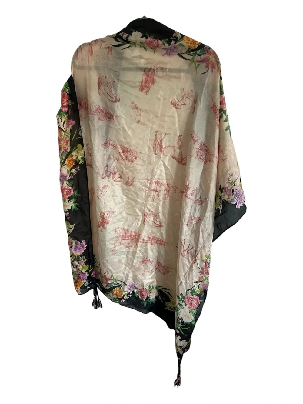 Johnny Was Floral Border Western Inspired Silk Shawl/Scarf
